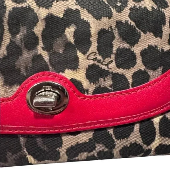 Coach Park Ocelot Print w/Red Trim Bi-Fold Wallet with Turn Lock Closure - Picture 2 of 9